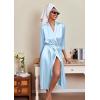 Ekouaer Silk Robes for Women Long Satin Bride Bridesmaid Wedding Party Robes Lightweight Sexy Sleepwear with Pockets(Light Blue)