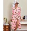 Ekouaer Silk Robes for Women Long Satin Bride Bridesmaid Wedding Party Robes Lightweight Sexy Sleepwear with Pockets(Pink Leopard)