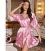 Ekouaer Silk Robes for Women Short Lightweight Bathrobe Ruffled Satin Kimono Robes Sexy Bride Bridesmaid Sleepwear(Bow Pink)