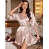 Ekouaer Silk Robes for Women Short Lightweight Bathrobe Ruffled Satin Kimono Robes Sexy Bride Bridesmaid Sleepwear(Champagne)