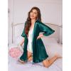 Ekouaer Silk Robes for Women Short Lightweight Bathrobe Ruffled Satin Kimono Robes Sexy Bride Bridesmaid Sleepwear(Deep Green)