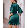 Ekouaer Silk Robes for Women Short Lightweight Bathrobe Ruffled Satin Kimono Robes Sexy Bride Bridesmaid Sleepwear(Deep Green)