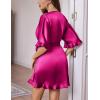 Ekouaer Silk Robes for Women Short Lightweight Bathrobe Ruffled Satin Kimono Robes Sexy Bride Bridesmaid Sleepwear(Hot Pink)
