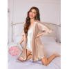 Ekouaer Silk Robes for Women Short Lightweight Bathrobe Ruffled Satin Kimono Robes Sexy Bride Bridesmaid Sleepwear(Khaki)