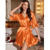 Ekouaer Silk Robes for Women Short Lightweight Bathrobe Ruffled Satin Kimono Robes Sexy Bride Bridesmaid Sleepwear(Orange)