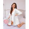 Ekouaer Silk Robes for Women Short Lightweight Bathrobe Ruffled Satin Kimono Robes Sexy Bride Bridesmaid Sleepwear(Pure White)