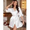 Ekouaer Silk Robes for Women Short Lightweight Bathrobe Ruffled Satin Kimono Robes Sexy Bride Bridesmaid Sleepwear(Pure White)