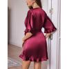 Ekouaer Silk Robes for Women Short Lightweight Bathrobe Ruffled Satin Kimono Robes Sexy Bride Bridesmaid Sleepwear(Wine Red)