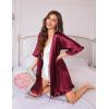 Ekouaer Silk Robes for Women Short Lightweight Bathrobe Ruffled Satin Kimono Robes Sexy Bride Bridesmaid Sleepwear(Wine Red)