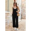 Ekouaer Wide Leg Jumpsuits for Women Casual Overalls Sleeveless Vacation Outfits One Piece Boho Printed Romper with Pocket(Black)