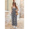 Ekouaer Wide Leg Jumpsuits for Women Casual Overalls Sleeveless Vacation Outfits One Piece Boho Printed Romper with Pocket(Floral Black)