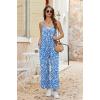 Ekouaer Wide Leg Jumpsuits for Women Casual Overalls Sleeveless Vacation Outfits One Piece Boho Printed Romper with Pocket(Floral Blue)
