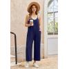 Ekouaer Wide Leg Jumpsuits for Women Casual Overalls Sleeveless Vacation Outfits One Piece Boho Printed Romper with Pocket(Navy Blue)