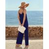Ekouaer Wide Leg Jumpsuits for Women Casual Overalls Sleeveless Vacation Outfits One Piece Boho Printed Romper with Pocket(Navy Blue)