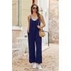 Ekouaer Wide Leg Jumpsuits for Women Casual Overalls Sleeveless Vacation Outfits One Piece Boho Printed Romper with Pocket(Navy Blue)