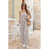 Ekouaer Wide Leg Jumpsuits for Women Casual Overalls Sleeveless Vacation Outfits One Piece Boho Printed Romper with Pocket(White Print 2)