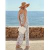 Ekouaer Wide Leg Jumpsuits for Women Casual Overalls Sleeveless Vacation Outfits One Piece Boho Printed Romper with Pocket(White Print 2)