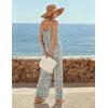 Ekouaer Wide Leg Jumpsuits for Women Casual Overalls Sleeveless Vacation Outfits One Piece Boho Printed Romper with Pocket(White Print)