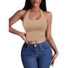 Ekouaer Women Halter Top Backless Scroop Neck Slim Stretchy Ribbed Knit Camisole Crop Tops S-XXL(Beige)