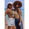 Ekouaer Women Halter Top Backless Scroop Neck Slim Stretchy Ribbed Knit Camisole Crop Tops S-XXL(Beige)