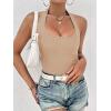 Ekouaer Women Halter Top Backless Scroop Neck Slim Stretchy Ribbed Knit Camisole Crop Tops S-XXL(Beige)