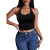 Ekouaer Women Halter Top Backless Scroop Neck Slim Stretchy Ribbed Knit Camisole Crop Tops S-XXL(Black)