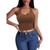 Ekouaer Women Halter Top Backless Scroop Neck Slim Stretchy Ribbed Knit Camisole Crop Tops S-XXL(Brown)