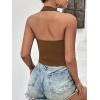 Ekouaer Women Halter Top Backless Scroop Neck Slim Stretchy Ribbed Knit Camisole Crop Tops S-XXL(Brown)