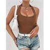 Ekouaer Women Halter Top Backless Scroop Neck Slim Stretchy Ribbed Knit Camisole Crop Tops S-XXL(Brown)