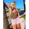 Ekouaer Women Halter Top Backless Scroop Neck Slim Stretchy Ribbed Knit Camisole Crop Tops S-XXL(Brown Leopard)