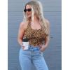 Ekouaer Women Halter Top Backless Scroop Neck Slim Stretchy Ribbed Knit Camisole Crop Tops S-XXL(Brown Leopard)