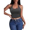 Ekouaer Women Halter Top Backless Scroop Neck Slim Stretchy Ribbed Knit Camisole Crop Tops S-XXL(Dark Gray)