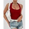 Ekouaer Women Halter Top Backless Scroop Neck Slim Stretchy Ribbed Knit Camisole Crop Tops S-XXL(Deep Red)