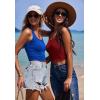 Ekouaer Women Halter Top Backless Scroop Neck Slim Stretchy Ribbed Knit Camisole Crop Tops S-XXL(Deep Red)