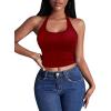 Ekouaer Women Halter Top Backless Scroop Neck Slim Stretchy Ribbed Knit Camisole Crop Tops S-XXL(Deep Red)