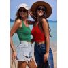 Ekouaer Women Halter Top Backless Scroop Neck Slim Stretchy Ribbed Knit Camisole Crop Tops S-XXL(Green)