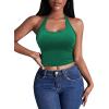 Ekouaer Women Halter Top Backless Scroop Neck Slim Stretchy Ribbed Knit Camisole Crop Tops S-XXL(Green)