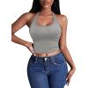 Ekouaer Women Halter Top Backless Scroop Neck Slim Stretchy Ribbed Knit Camisole Crop Tops S-XXL(Light Gray)
