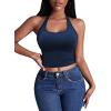 Ekouaer Women Halter Top Backless Scroop Neck Slim Stretchy Ribbed Knit Camisole Crop Tops S-XXL(Navy)
