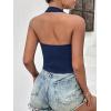 Ekouaer Women Halter Top Backless Scroop Neck Slim Stretchy Ribbed Knit Camisole Crop Tops S-XXL(Navy)
