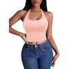 Ekouaer Women Halter Top Backless Scroop Neck Slim Stretchy Ribbed Knit Camisole Crop Tops S-XXL(Pink)