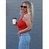 Ekouaer Women Halter Top Backless Scroop Neck Slim Stretchy Ribbed Knit Camisole Crop Tops S-XXL(Red)