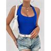 Ekouaer Women Halter Top Backless Scroop Neck Slim Stretchy Ribbed Knit Camisole Crop Tops S-XXL(Sky Blue)