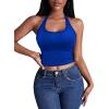 Ekouaer Women Halter Top Backless Scroop Neck Slim Stretchy Ribbed Knit Camisole Crop Tops S-XXL(Sky Blue)