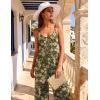 Ekouaer Women Jumpsuits Casual Boho Overalls Sleeveless Spaghetti Strap Long Pants Romper with Pockets(Floral Army Green)