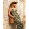 Ekouaer Women Jumpsuits Casual Boho Overalls Sleeveless Spaghetti Strap Long Pants Romper with Pockets(Floral Army Green)