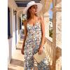Ekouaer Women Jumpsuits Casual Boho Overalls Sleeveless Spaghetti Strap Long Pants Romper with Pockets(Floral Beige)