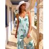 Ekouaer Women Jumpsuits Casual Boho Overalls Sleeveless Spaghetti Strap Long Pants Romper with Pockets(Floral Palm Leaf White)