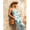 Ekouaer Women Jumpsuits Casual Boho Overalls Sleeveless Spaghetti Strap Long Pants Romper with Pockets(Floral Palm Leaf White)