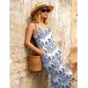Ekouaer Women Jumpsuits Casual Boho Overalls Sleeveless Spaghetti Strap Long Pants Romper with Pockets(Floral White Sky Blue)